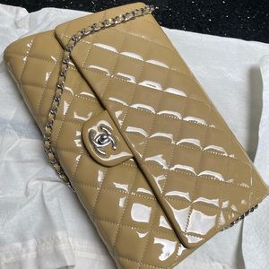 Chanel Patent Flap Quilted Clutch Bag w/ Chain